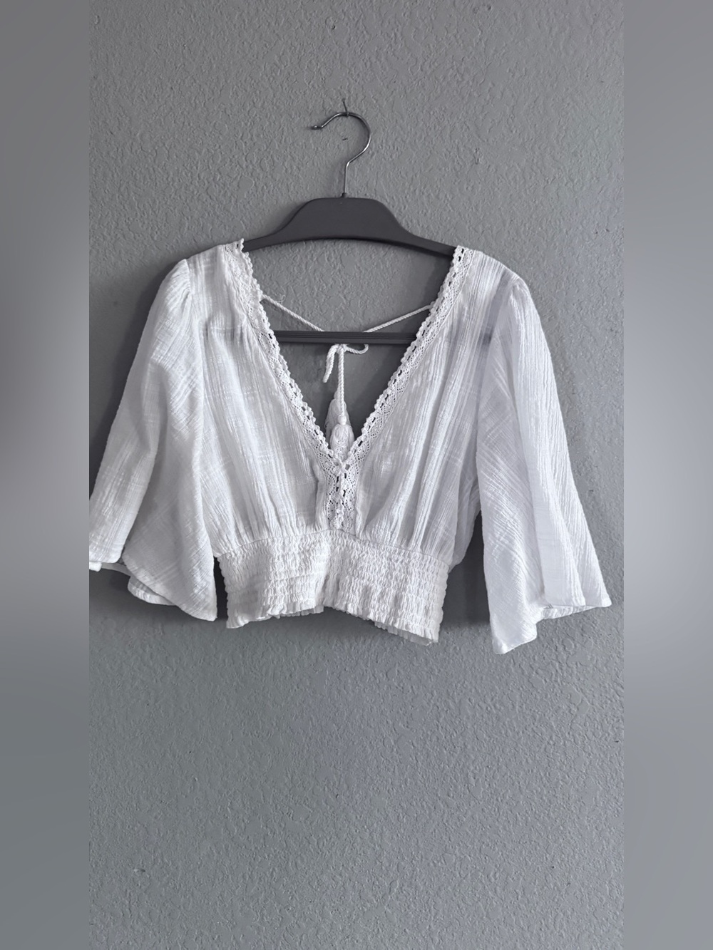 Timing Deep V Bohemian Crop Top White S